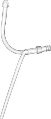 The Corda 2 Tube 0.9 medical catheter features two flexible transparent tubes branching from a connector—one curves upward, while the other extends diagonally downward.